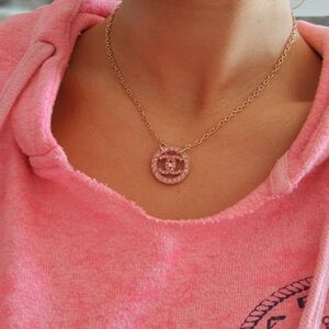 Authentic Chanel Button Necklace - Pink Diamonds